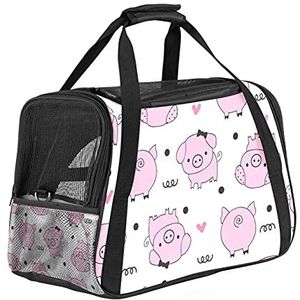 Pet Travel Carrying Handtas, Handtas Pet Tote Bag voor Kleine Hond en Kat Roze Varkens Patroon Cute Love Heart