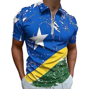 Solomon eilanden retro vlag poloshirt voor mannen casual rits kraag T-shirts golf tops slim fit
