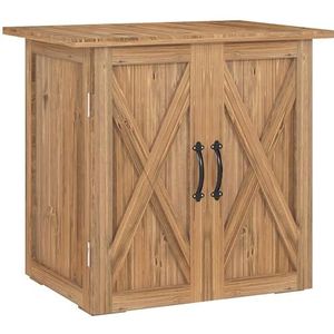 Outsunny Tuinschuur, Houten Opbergkast, Weerbestendige Gereedschapsschuur, Gereedschapsschuur met Dubbele Deuren, voor Tuin, Balkon, Bruin, 77 x 55 x 72 cm