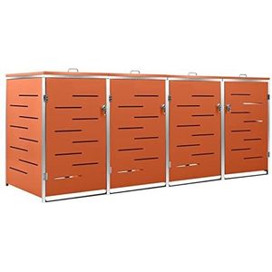 Gecheer Afvalcontainerafdekking, viervoudig, roestvrij staal, oranje, voor tuin, outdoor, 276,5 x 77,5 x 112,5 cm, afvalcontainerafdekking voor buiten, afvalcontainerafdekking van staal