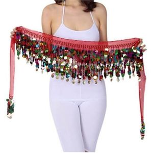 RPXHZLKTM Munt Riem Buik Kleurrijke Glitter Munten Driehoek Wrap Riem Sparkle Rok Voor Vrouwen Accessoire Met Kwastje Pailletten Kostuum, Rood, one size
