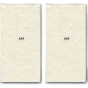 20 zakdoeken (2x 10) Moments ornament crème/beige - uni met ornamenten reliëf/bruiloft/vreugdetranen