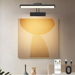 DESGNT Wandlamp met afstandsbediening, draadloze led-paneelverlichting, draaibare led-lichtkop met timer, beeldlamp met 180 graden draaibare arm voor fresco en darts (zwart 32 cm)