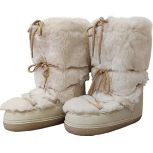 JTKSSCS Womens Winter Laarzen Winter Snowboots Voor Vrouwen Snowboots Platform Lace-up Pluizige Skischoenen Vrouwelijke Warme Katoenen Laarzen, Beige Lang B3, 39/40 EU