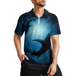 Haaien onder water heren golfpoloshirts klassieke pasvorm korte mouw T-shirt bedrukt casual sportkleding top S