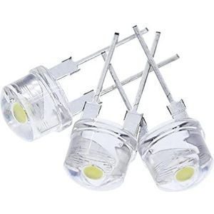 10PCS F8 8MM Wit Blauw Groen Rood Geel LED Super Heldere Strohoed Light Emitting Diode Gemarkeerd Wit 0.5W Astigmatisme (Color : WIT)