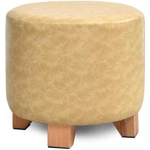 Voetenbank Premium kwaliteit cirkel houten ondersteuning gestoffeerde voetenbank poef stoel kruk hoes 4 poten en lederen uitstraling (kameel) Zit