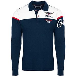 Carisma Poloshirt met lange mouwen voor heren, katoen • herenshirt met lange mouwen met borduurwerk • Aangename regular fit longsleeve voor kantoor en vrije tijd, Donkerblauw, L