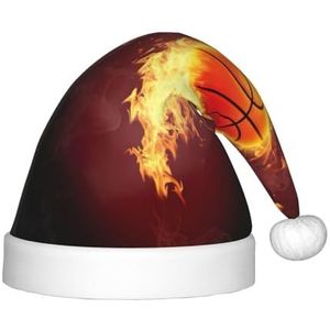 EdWal Basketbalprint Pluche Kerstman Hoed voor Kinderen, Xmas Vakantie Hoeden voor Jongens Meisjes, Kinderen Kerstfeest Supplies