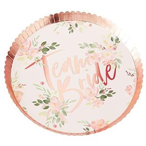 Ginger Ray Papieren borden voor vrijgezellenfeesten met bloemenprint, roségouden Team Bride, set van 8