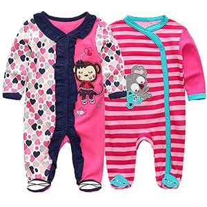 MAMIMAKA Baby rompertjes Pyjama Katoen Jumpsuit Jongens Meisjes Slaappak Lange Mouw Footed Bodysuits Uit één Stuk Outfits, Twee stuks-9, 9-12 maanden