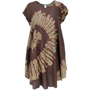 Guru-Shop, Tie Dye Tuniek, Midi-jurk, Strandjurk, Zomerjurk met Korte Mouwen Voor Sterke Vrouwen, Bruin, Synthetisch, Size:14, Lange Midi-jurken