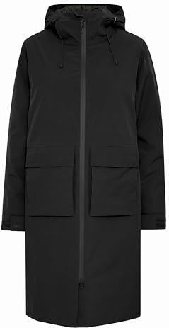 NORTH BEND NBKarina damesparka, mantel, regenjas, capuchon, trekkoord, waterdicht, winddicht, waterafstotend TPU-membraan, ademend W-PRO weerbeschermingssysteem, zwart (1001), 36