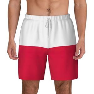 EdWal Poolse vlag print dubbellaags strandshort,Heren zwembroek sneldrogende zwemshorts Board Shorts, Wit, XXL