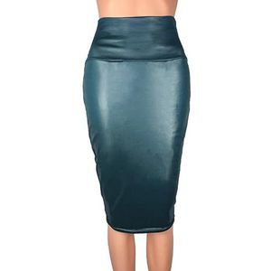 AYXAMO Damesrok, leren rok, hippakket of rugleuning, PU-slee rok, hoge taille, midi-rok, dames, kantoorkleding