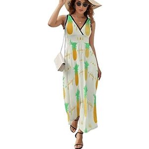 Pineapple Juicy Damesjurk, mouwloos, maxi-jurk, zonnejurk, strand, feestjurk, avondjurk, maat M