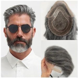 Haarsysteem voor mannen, Indiase Remy-haar-toupet for heren - 8x10"", fijne monotop met kant aan de voorkant, dun huid PU-basisvervangingssysteem