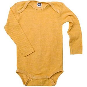 Cosilana, Babybody met lange mouwen, 45% katoen, 35% kbT-wol, 20% zijde, Geel gespikkeld, 98-104