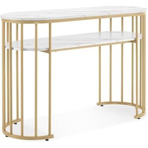 M MCombo bureau zonder laden, kaptafel zonder spiegel marmer-witgoud, manicure tafel, nageltafel van hout metalen frame, computer bureau woonkamer modern, 45 x 114 x 78cm, 2482 (wit-goud)
