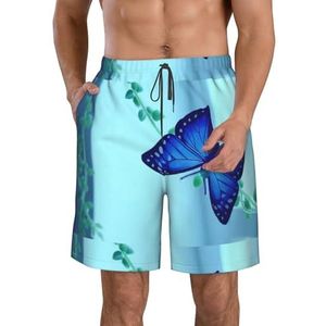 JIAWUJYNB Blauwe strandshorts voor heren, met vlinderprint, lichtgewicht, sneldrogend, met trekkoord en zakken, Wit, XL