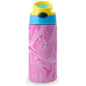 Roze Marmer Patroon 12oz Water Fles met Stro Koffie Tumbler Water Cup Rvs Reizen Mok Voor Vrouwen Mannen Blauwe Stijl