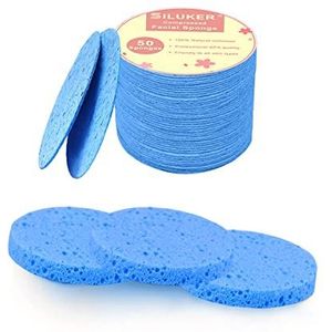 50 stuks gecomprimeerde gezichtssponzen voor dagelijkse reiniging en zacht exfoliëren, 100% natuurlijke cellulose spa-spons perfect voor het verwijderen van dode huid, vuil en make-up - blauw