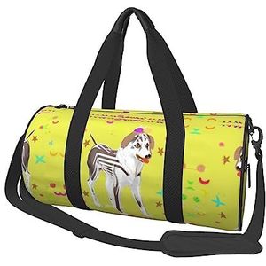 Cartoon grijs en wit hond ronde grote capaciteit opvouwbare plunjezak voor vrouwen mannen, gym tas, sport duffel., Zwart, Eén maat