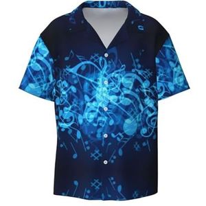 OdDdot Blauw Muzikale Noten Print Heren Jurk Shirts Atletische Slim Fit Korte Mouw Casual Business Button Down Shirt, Zwart, XXL