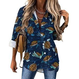 Leuke Zwemmen Ea Turtles Dames Button Down Shirts Lange Mouw Jurk Shirt V-hals Blouses Tops