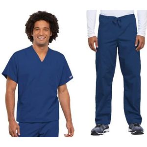 Dames Scrubs Set Werkkleding Originals 4777 V-hals Tuniek Top & 4100S Trekkoord Cargo Broek, Galaxy Blauw-L Top/M Korte Broek