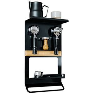 FLATE Barista Rek voor Pistonmachines, Tamper en Barista Accessoires in het Zwart (Wandmontage voor Koffieapparatuur)