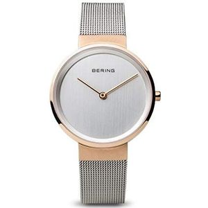 Bering Unisex Horloge Analoog Kwarts Horloge, met Roestvrij Stalen Armband, Roze/Zilver, 14539-060