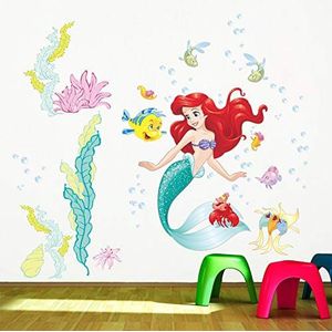 Kibi muurstickers de kleine zeemeermin Ariel decoratieve sticker prinses onderwater wanddecoratie slaapkamer baby meisje kind kinderkamer muursticker kleine zeemeermin wanddecoratie vissen