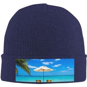 ESASAM White Beach Tropical Sea Gebreide Muts - Acryl Gebreide Beanie met Geribbelde Textuur - Gezellige Winter Hoofddeksels Gebreide Hoed Warme Cap Geïsoleerde Hoed Outdoor Hoofddeksels Slouchy