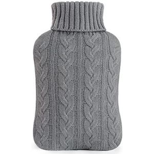 Samply Warmwaterkruik met overtrek – zachte premium gebreide overtrek – 2 l grote warmtefles, grijs