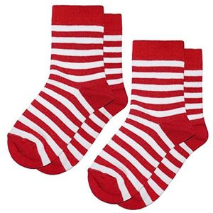 Weri Spezials Baby- en kindersokken voor meisjes, katoen in dubbelpak, set van 2, gekleurd ringdesign, Rood+Wit Ringel 2 stuks, 23-26 EU