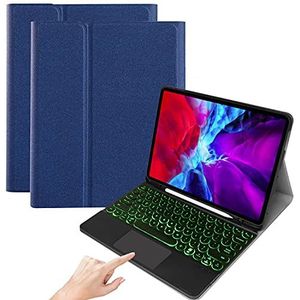 QYiD Toetsenbord hoes voor iPad Pro 12.9 2021/2020/2018, Soft TPU Achterkant van de Standaard met 7-verlicht kleurentoetsenbord Draadloos Touchpad muis Toetsenbord, Blauw