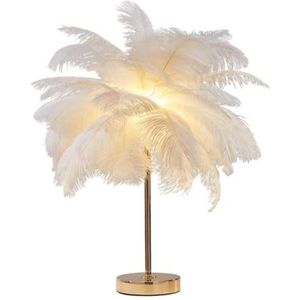 DUNMW Creatieve Witte Struisvogel Veer Tafellamp Bedlampje Licht Luxe en Elegante Lampenkap Nachtlampje Tafellamp voor Woonkamer Slaapkamer Woondecoratie, Plug-in