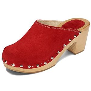 BeComfy Dames Houten Klompen met Hak Suede Echt Leer Klompen 35-41 EU (Rood, EU-systeem voor schoenmaten, Volwassene, Numeriek, Normaal, 38)
