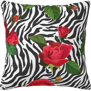 YUNWEIKEJI Rode bloem dier zebra, kussensloop decoratieve kussensloop zachte polyester kussenslopen 45x45 cm