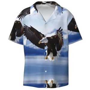 Eagle Print Heren Overhemden Atletische Slim Fit Korte Mouw Casual Business Button Down Shirt, Zwart, XXL