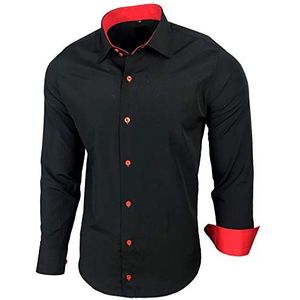 Baxboy B-444 Overhemd, voor heren, slimfit, gemakkelijk te strijken, lange mouwen, zwart/rood, 5XL