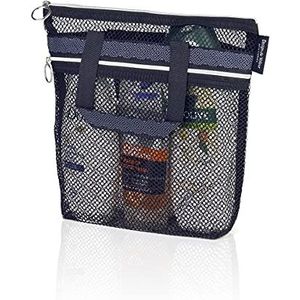 Mesh Douche Caddy - Sneldrogende Draagtas met Rits & 2 Zakken. Draagbare Lichtgewicht Hangende Toilettas en Bad Organizer. Essentieel voor College Slaapzaal, Gym, Strand, Reizen of Camping (Zwart)