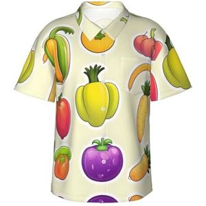 ERSDWRE Cartoon Groente Fruit Print Mannen Korte Mouw Button-Down Shirts Casual Zomer Strand Shirts Hawaii Shirt voor Mannen, Zwart, S