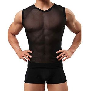 sandbank Ondergoed T-shirt voor mannen zwart lange mouwen mesh top ondershirt heren sexy mesh pure t-shirt nachtkleding gym fitess, Zwart # 2, M