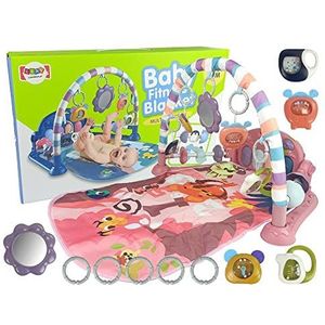 LEAN Toys Babyfitnessdeken, bevat mini-piano, rammelaars, bijtringen en spiegel, geschikt voor pasgeborenen, roze, 72 x 48 cm