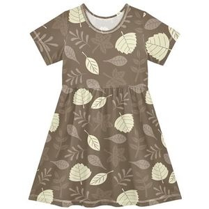 LI ZHI XIN Meisjesjurk kinderen kinderen zomer korte mouw ronde hals casual jurken voor leeftijd 2-8 jaar tropische boombladeren planten, Meerkleurig, 2 jaar