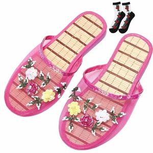 Chinese Mesh Slippers for Vrouwen Bloemen Kralen Comfortabele Ademende Mesh Chinese Sandaal Slippers (Color : B, Size : 40 EU)