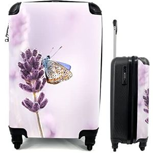 MuchoWow® Koffer - Lavendel - Vlinder - Close-up - Paars - Past binnen 55x40x20 cm en 55x35x25 cm - Handbagage - Trolley - Fotokoffer - Cabin Size - Print