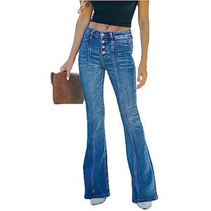 Dames Lange Jeans Hoge Taille Meisjes Jeans Zijzakken Gescheurde Baggy Verzwakte Jeans Effen Kleur Broek (Color : Blue, Size : S)